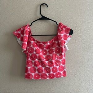 Kortni Jeane Ruffle Around Grapefruit Print Swim Top